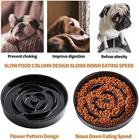 8.66 in Black Ceramic Dog Bowl Slow Feeder for Medium and Large Breed Dogs, Anti-Choking and Slowing Down Eating Time, Heavy Weighted Non-Slip Base