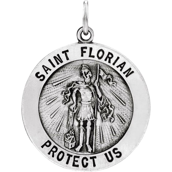 925 Sterling Silver Pendant Necklace 25mm Polished Round St. Florian Medal Pendant for Women