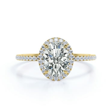 JeenMata 1.5 Carat Oval Cut Engagement Ring - Halo Ring - Handmade Ring - 18k Yellow Gold Over Silver
