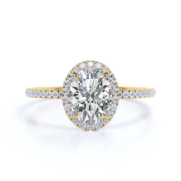 JeenMata 1.5 Carat Oval Cut Moissanite Engagement Ring - Bridal Set - Halo Ring - Handmade Ring - 18k Yellow Gold Plating for Women