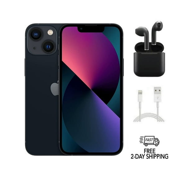 Restored Apple iPhone 13 A2482 (Fully Unlocked) 128GB Black w/ Wireless Earbuds (Refurbished)