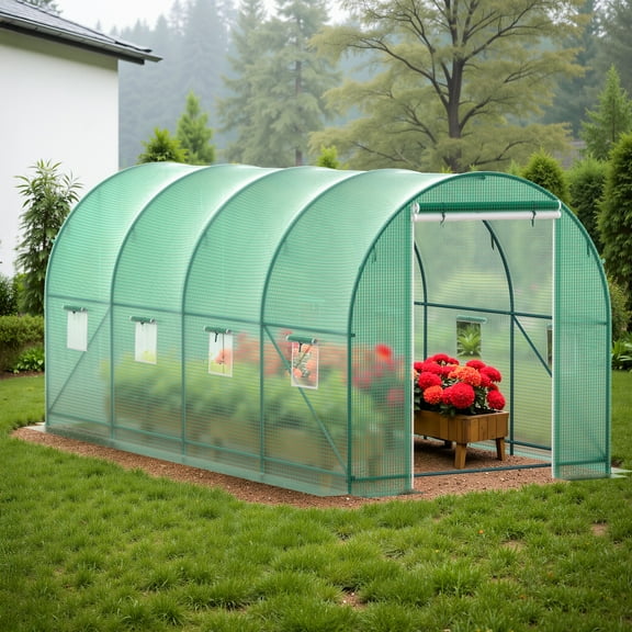 GOJOOASIS Outdoors Heavy Duty 15 x 7 x 7 FT Portable Greenhouse with 8 Ventilated Screen Windows & Rolling Zipper Door