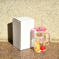 Double-Wall Insulated Glass Tumbler with Handle, 12oz Square Straw Cup, 2-Way Drinking Lid, 350ml Capacity - Pink, Blue, Yellow, Green