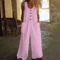 thumbnail image 2 of GILIGEGE Women's Casual Loose Overalls Jumpsuits One Piece Sleeveless Wide Leg Long Pant Rompers with Pockets Wide Leg Palazzo Pants Tank Jumpsuit Button Down Loose Bib Overalls Summer Linen Jumpsuit, 2 of 5