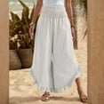 thumbnail image 5 of RPVATI Wide Leg Linen Pants for Women Plus Size Casual Summer High Waisted Smocked Flowy Palazzo Pants Boho Ruffle Hem Beach Loose Vacation Trousers with Pockets White XL, 5 of 8