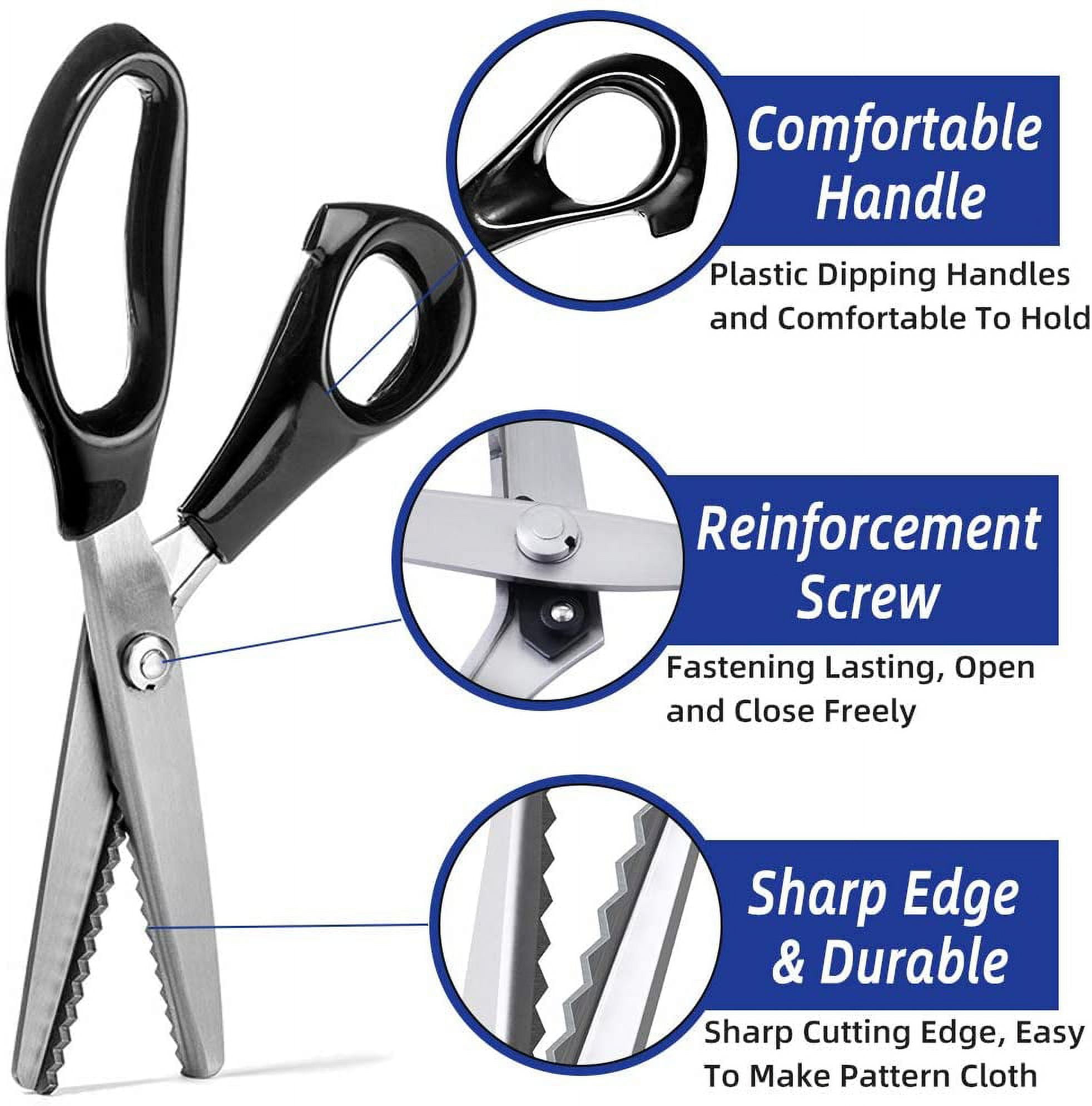 Pinking Shears, Stainless Steel Dressmaking Scissors, Serrated and Scalloped Blades, Professional Sewing