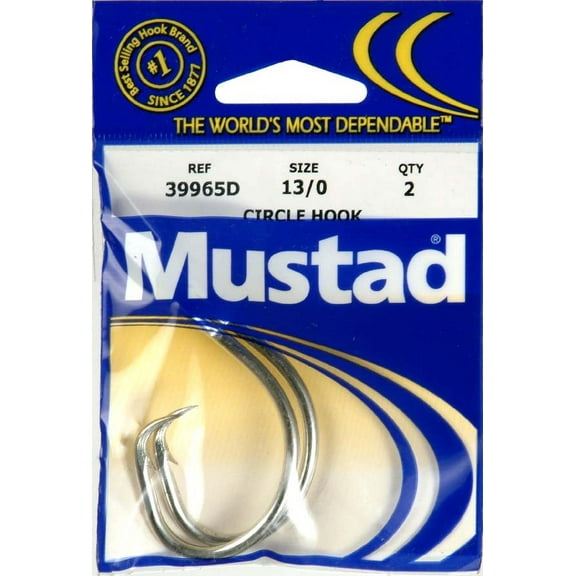 Mustad Circle Hook Duratin Size 13/0 Fishing Hooks 2PK Multi-Colored