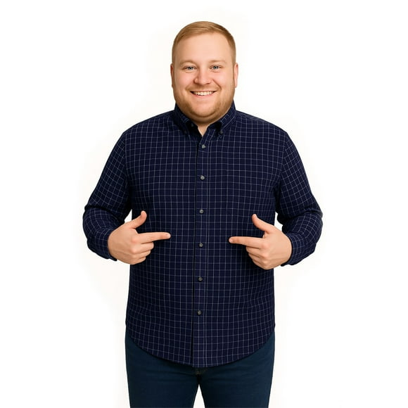 Big Kong Camisa manga larga cuadros azul marino ropa oversize caballero
