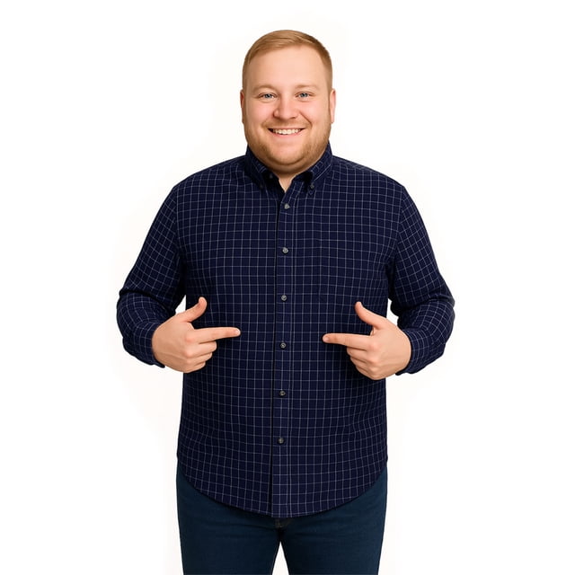 Big Kong Camisa manga larga cuadros azul marino ropa oversize caballero