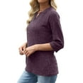 thumbnail image 4 of Fanxing Womens 3/4 Sleeve Pullover Sweaters Cozy V Neck Henley Button Tunic Tops Casual Dressy Soft Fall Knit Blouses Purple XL, 4 of 7