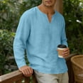 thumbnail image 5 of Klisyaur Men's Cotton Linen Shirt Long Sleeve V Neck Lightweight Comfortable Casual Fashion Summer Tee, 5 of 5