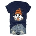 thumbnail image 4 of enyan Tee Pumpkin Graphic Cute Ghost Tops Tee Fall Short Sleeve Tops Oversized Tshirts Teen Aesthetic Clothing Cute Graphic Tees for Women Navy,L, 4 of 5