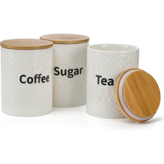 Ceramic Kitchen Canister Set, Airtight Food Storage Jars with Bamboo Lids, Tea Coffee Sugar Container Set for Counter