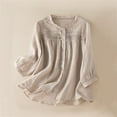 thumbnail image 2 of Solid Color Cotton Linen Blouse for Women V-Neck 3/4 Sleeves Vintage Tops Loose Embroidery Casual Shirts, 2 of 5