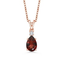 Gem Stone King 18K Rose Gold Plated Silver Red Garnet and White Lab Grown Diamond Pendant Necklace for Women (1.49 Cttw, Gemstone January Birthstone, Pear Shape 9X6MM, with 18 inch Chain)
