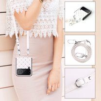 Dteck Galaxy Z Flip 4 Case with Strap, Cute Case Fit Samsung Galaxy Z Flip 4, Galaxy Z Flip 4 Case with Hinge Protection Crossbody Strap, PU Leather Protective Cover for Women Girls, Silver Bling Star