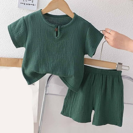 

Summer Savings Clearance! 2023 TUOBARR Toddler Boy Clothes Summer Toddler Kids Baby Boys Set Casual Solid Crepe Gauze T-shirt Short Sleeve Shorts Set Green 2-3 Years