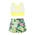 thumbnail image 2 of iixpin Kids Girls Gymnastics Dance Swim 2 Pcs Sets Crisscross Back Crop Top with Floral Shorts Quick Dry Tankini Lemon Yellow 6, 2 of 5