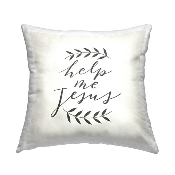 Stupell Industries Help Me Jesus Simple Botanical Religious Phrase Design by Loni Harris Throw Pillow