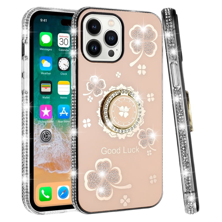 For Motorola Moto G Stylus 5G 2025 Diamonds Bling All Around Edges Sparkly Glitter Hybrid with Ring Stand Holder Fashion Good Luck Case Cover - Gold
