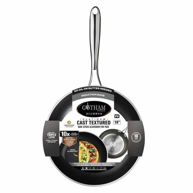 Gotham Steel Platinum Cast Textured 10" Nonstick Fry Pan with Cool-Touch Handle, Oven and Dishwasher Safe