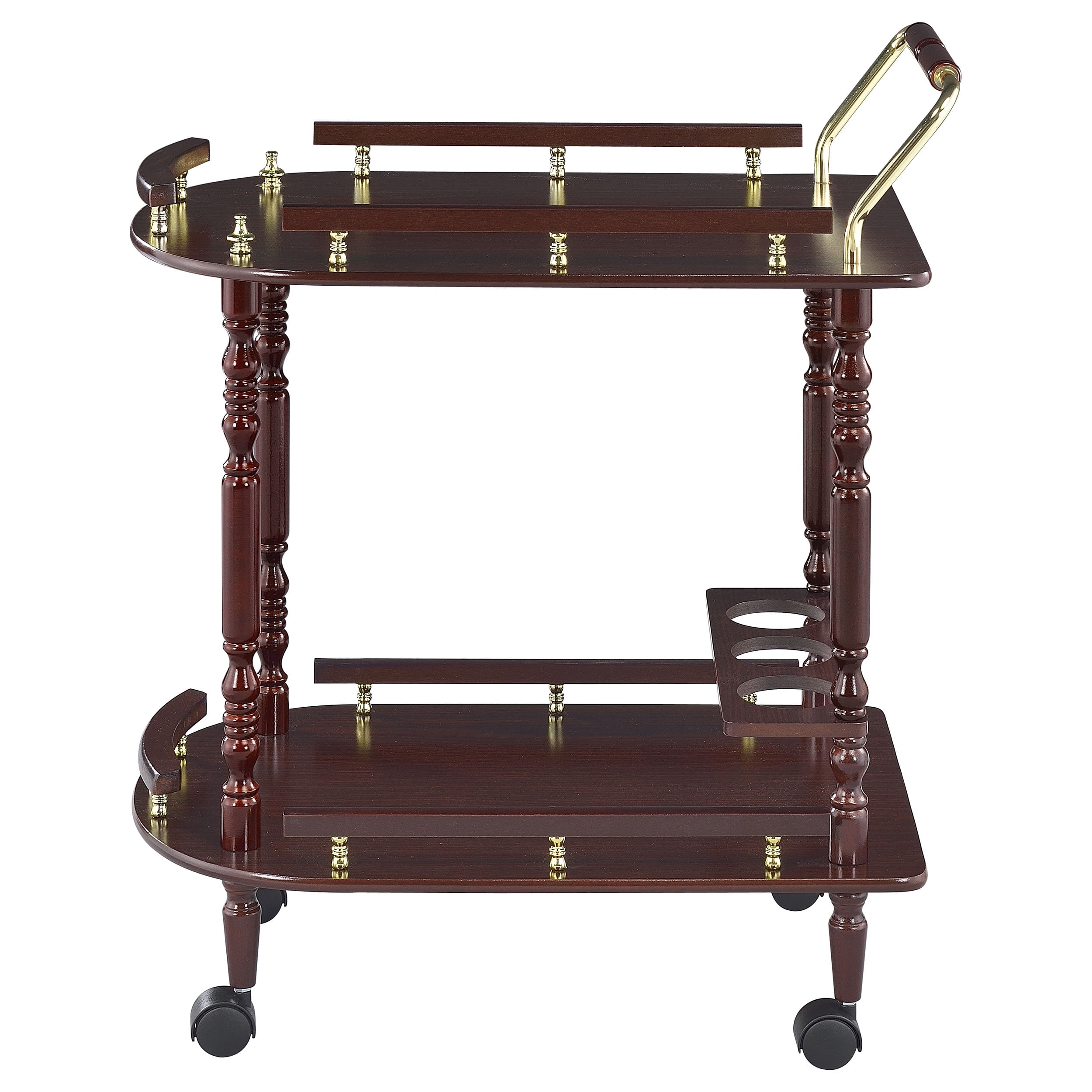 Serving Cart 31.25x24.75x15.75 Inch Merlot Finish Brass Accents with Bottle Holder for Dining Room Bar