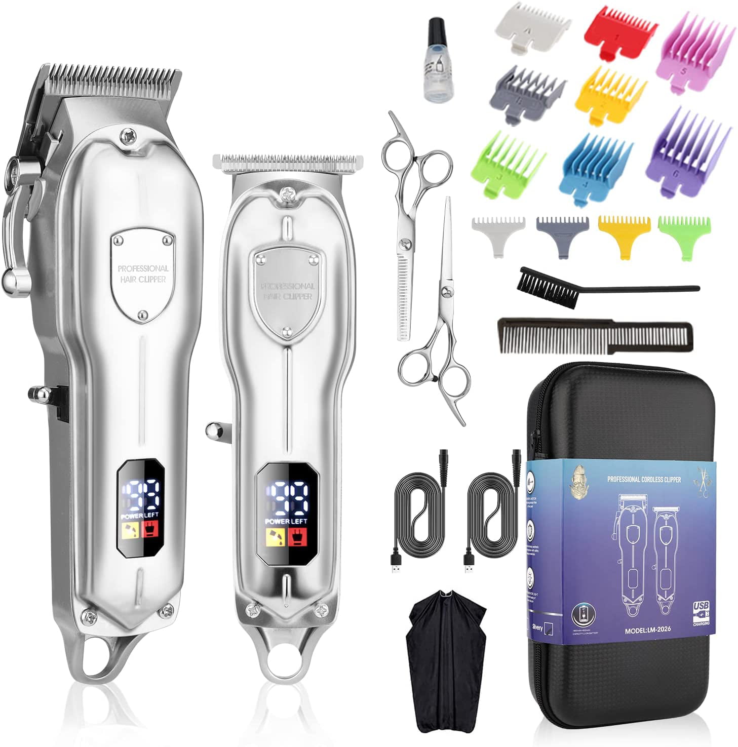 Men Hair Clippers and Trimmers Set Professional Barber Clipper and Beard Trimmer  Kit Cordless USB Rechargeable Hair Cutting Kit LED Display 