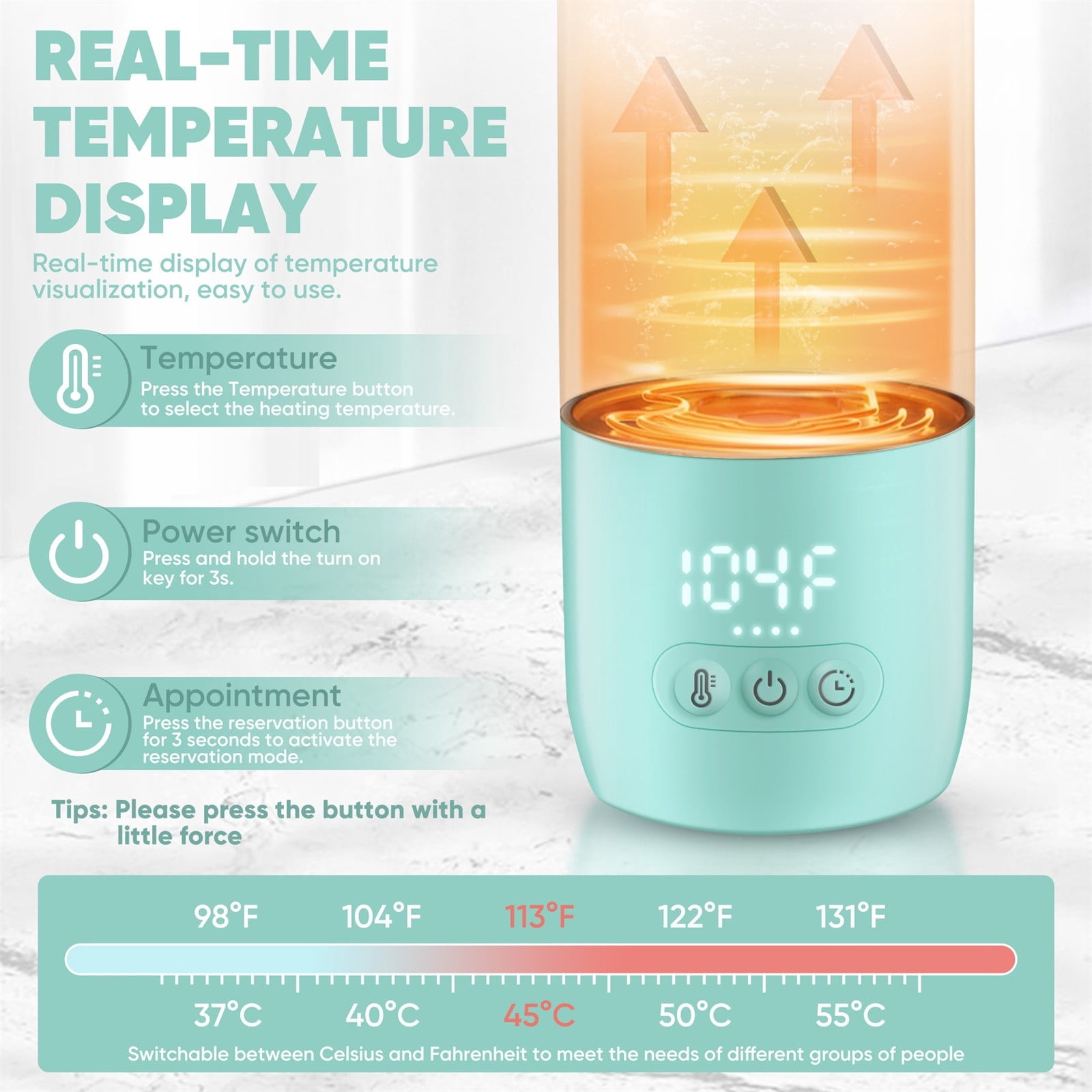Portable Bottle Warmer for Travel,Portable Milk Warmer for Baby - Quick Heating, Preset Modes, Precise Temperature Control,Dual Heating Modes for Milk & Water