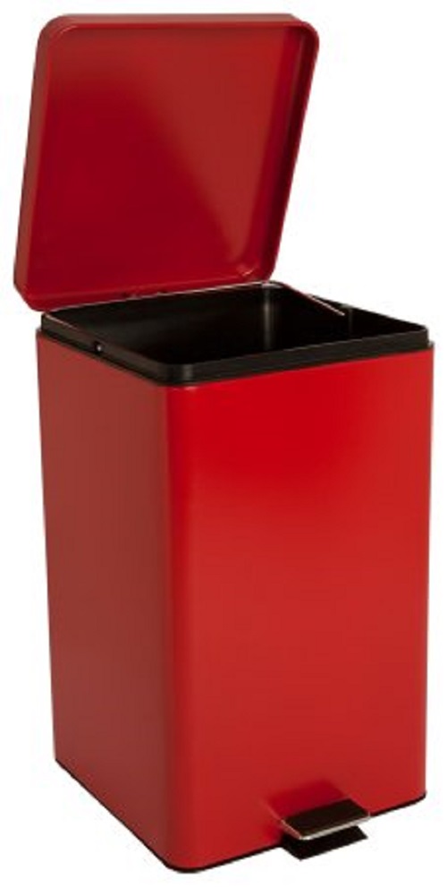 Mckesson Trash Can with Plastic Liner 32 Quart Square Red Steel Step On