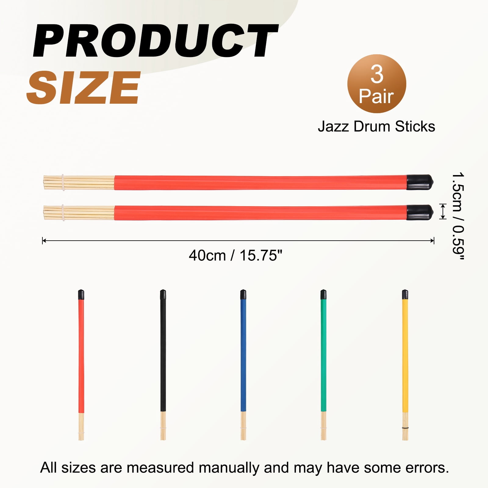Uxcell Jazz Drum Sticks, 3 Pair Bamboo Rods Drum Brushes 19 Bundles Drumsticks for Jazz Folk Acoustic Performance Small Venue, Red(All Inclusive)