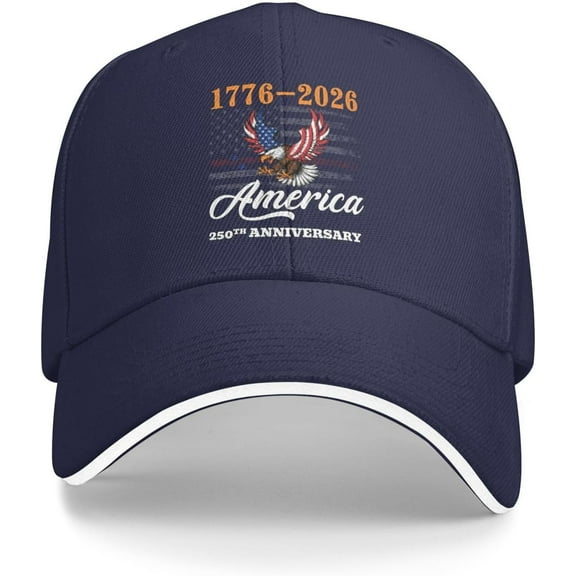 250th Anniversary 1776 2026 USA July 4th Sandwich Baseball Cap Breathable,Adjustable Outdoor Hat,US 250 Years Trucker Hats Navy Blue