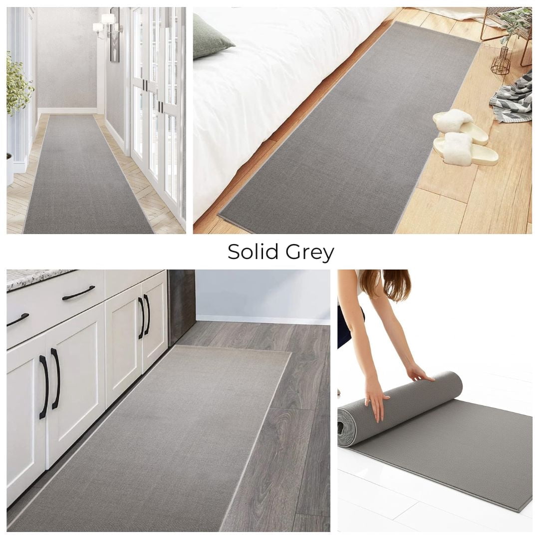 Custom Size Runner Rug Skid Resistant Backing Rug Runner Solid Grey Color Cut to Size Roll Runner Rugs (33 Feet x 32 Inch)