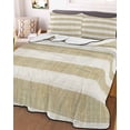 thumbnail image 3 of Quilts Full Size Bedding Set, Cream Striped Lightweight Quilted Comforter, Farmhouse Vintage Brown Stripes Soft Reversible Bedspread Coverlet with Pillow Covers for All Season, 78" x 90", 3 of 7