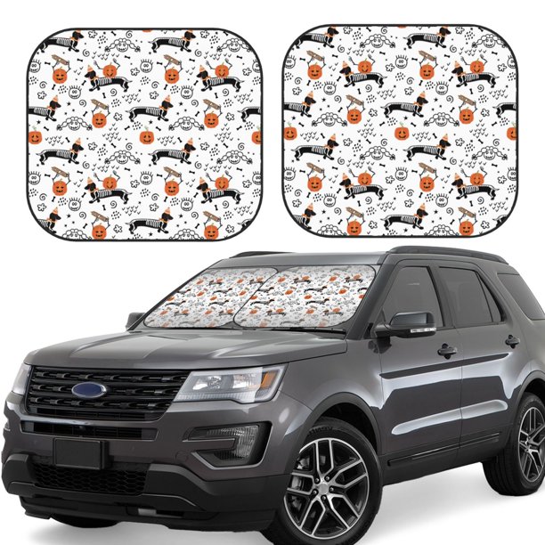 Fotbe Halloween Dachshund Juego de 2 Piezas de Parasoles para Parabrisas | Bloqueador Solar para Auto | Accesorios Plegables para Protección Solar Interior-Medium
