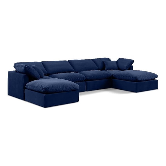 Meridian Furniture Indulge 129" Velvet U-Shaped Modular Sectional in Navy