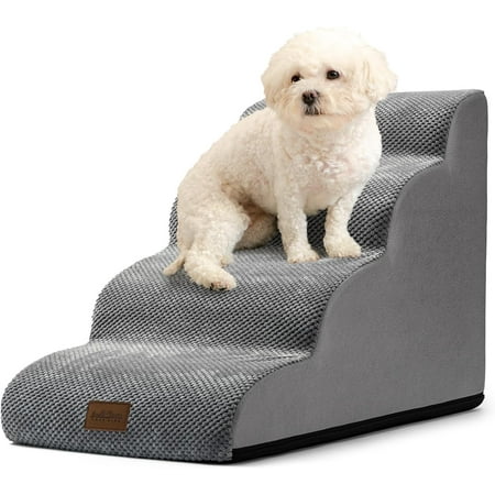 Dog Stairs for Small Dogs  Pet Stairs Toys for High Beds and Couch  Pet Ramp for Small Dogs and Cats  4-Step Grey