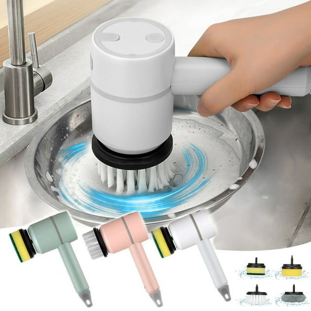 Cepillo eléctrico recargable con 4 cabezales de cepillo - Raspador inalámbrico para baldosas de baño, cocina, bañera y suelos