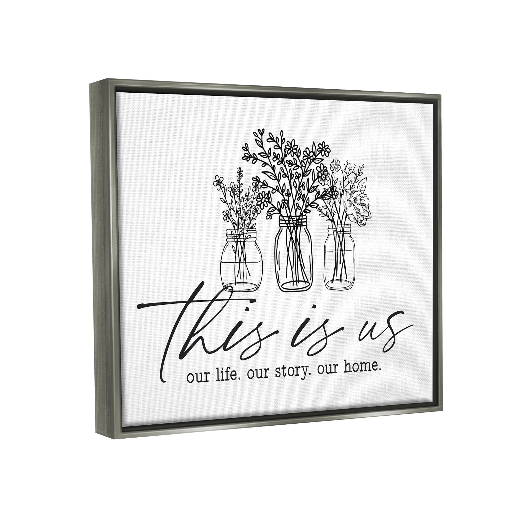 Stupell Industries This Is Us Family Cottage Florals Herbs Bouquet Graphic Art Luster Gray Floating Framed Canvas Print Wall Art, Design by Lettered and Lined