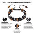 thumbnail image 2 of Pulsera de triple protección para hombres y mujeres, obsidiana de ojo de tigre genuina, 2 of 4