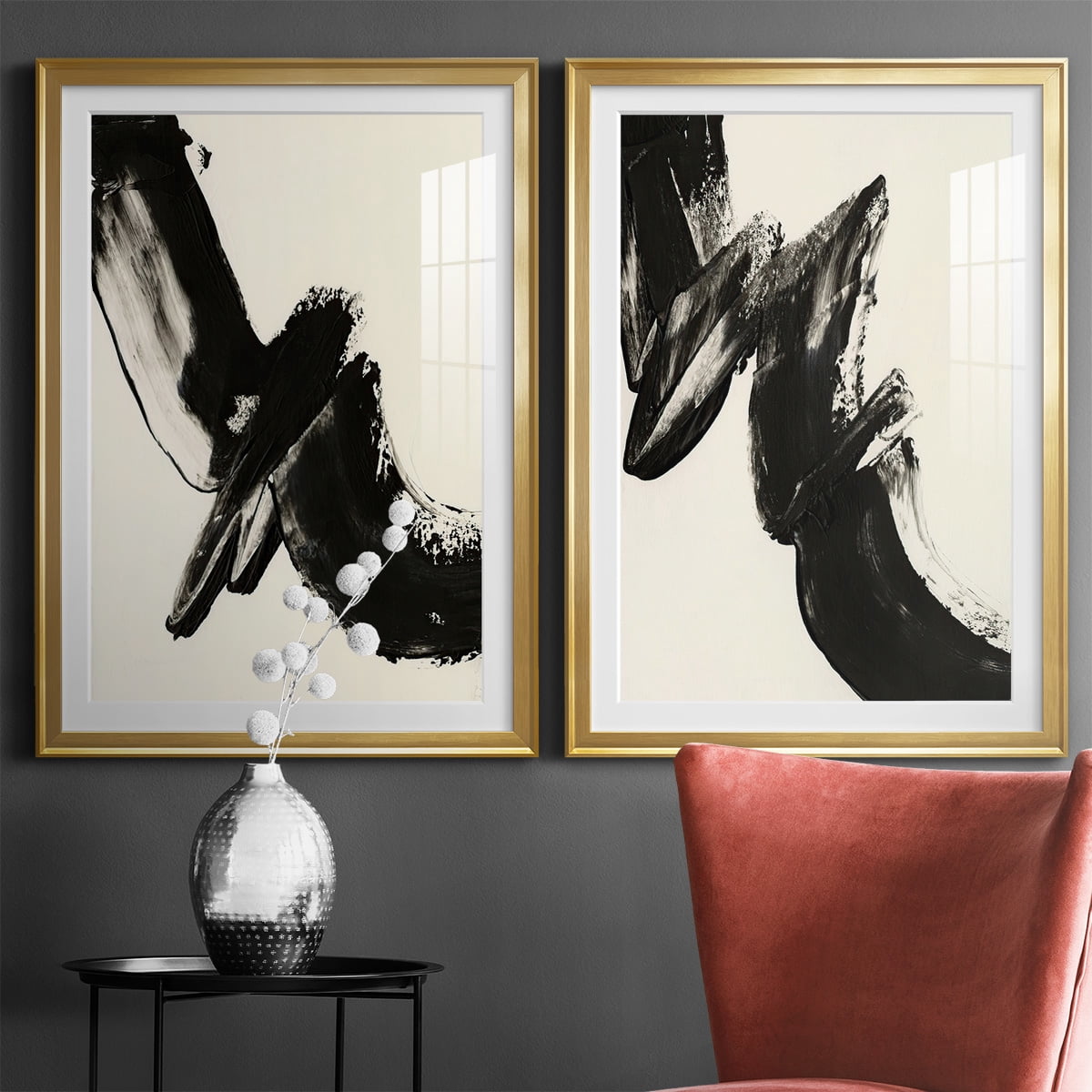 Wexford Home Black Expression I Premium Framed Print, 18.5" x 24.5" - Ready to Hang, Gold (Set of 2)
