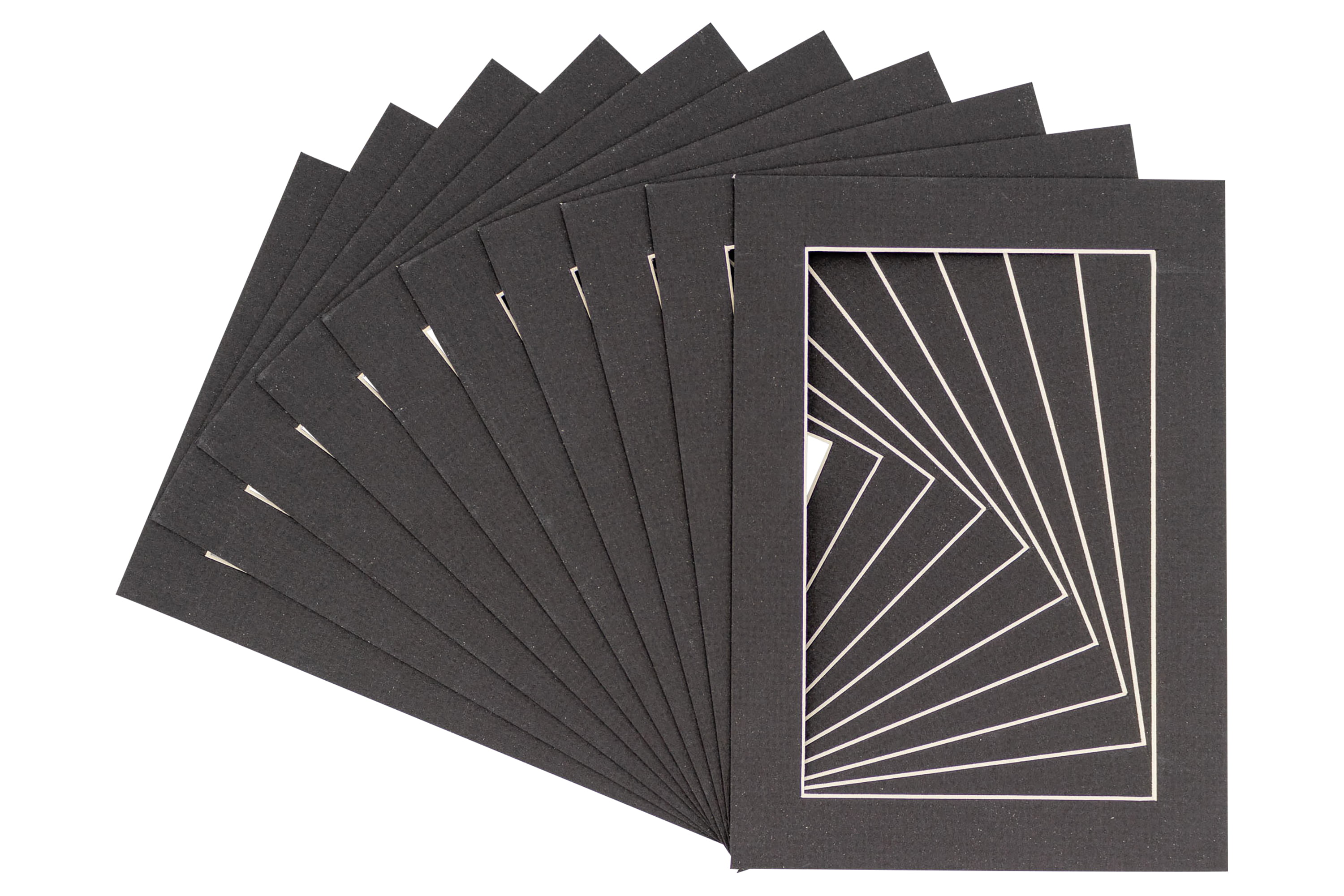 Pack of 100, 8x10 Pre-cut Mat with Blackcore fits 5x7 Picture + Backing +  Bags.