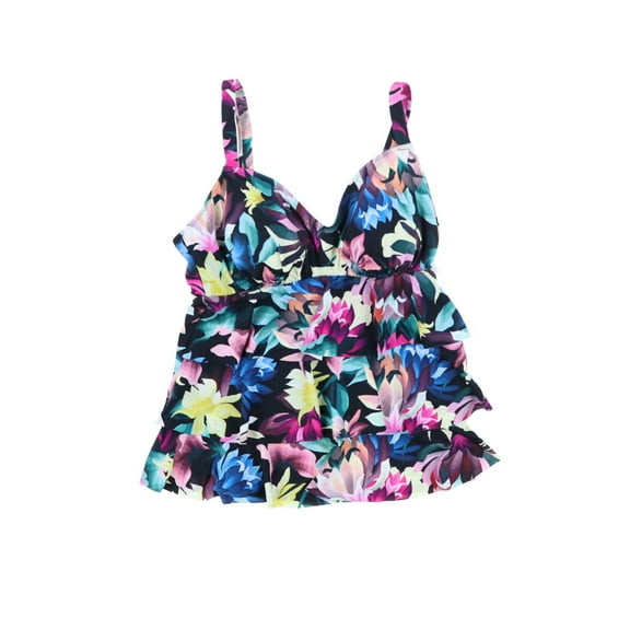 Swim Solutions Women's Printed Tiered Tankini Dark Lotus New