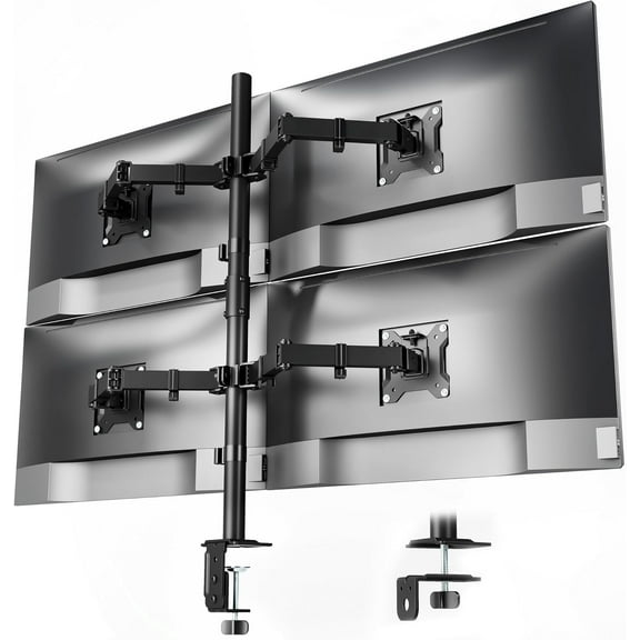 monTEK Quad Monitor Stand Mount, Fully Adjustable Desk Mount for 4 Screen up to 17”-32” and 22lbs Capacity Each Arm, Stable Monitor Arm with C Clamp and Grommet Base, VESA 75x75mm/100x100mm