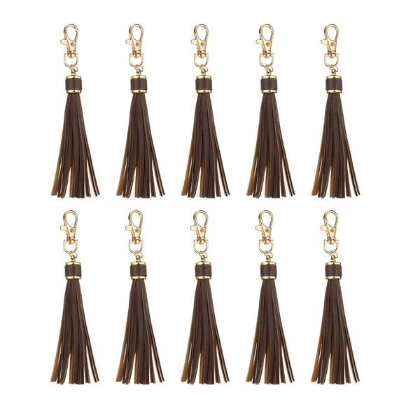 10pcs Borlas de Cuero PU, Charm de Borla de 6" con Gancho Giratorio para Hacer Joyería (Café Negro)