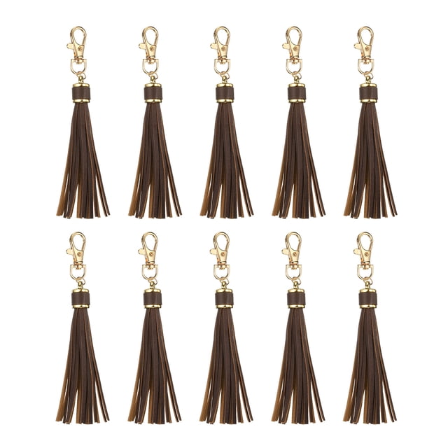 10pcs Borlas de Cuero PU, Charm de Borla de 6" con Gancho Giratorio para Hacer Joyería (Café Negro)