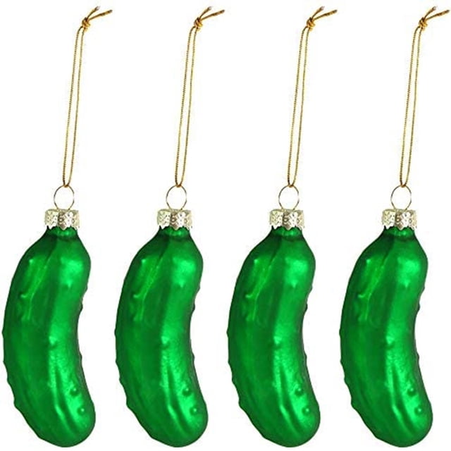 4 colgantes navideños de pepino con cordón, bonitos adornos colgantes de pepino de cristal para árbol de Navidad.