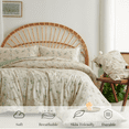 thumbnail image 6 of 3 Pieces Beige Green Floral Reversible King Comforter Set Aesthetic Cottagecore Style Green Leaf Soft and Lightweight Bedding Set, 6 of 8