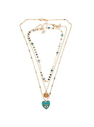La Belleza Metallic Rose Gold Lock & Evil Eye Long Golden Chain Multi Layer  Necklace with Lock Pendant for Girls and Women