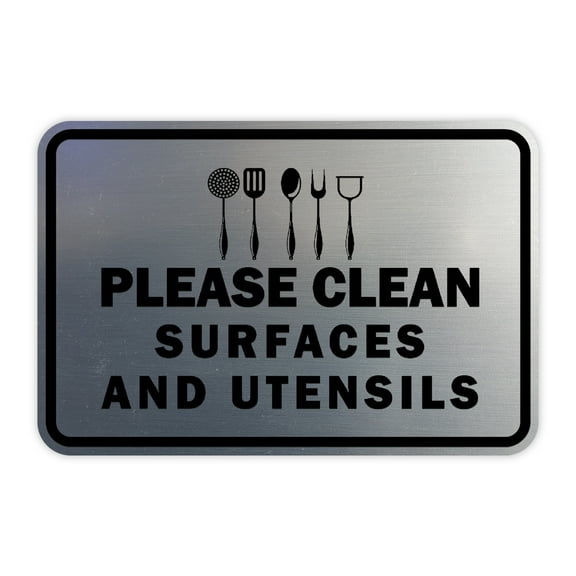 Classic Framed Please Clean Surfaces and Utensils Sign (Brushed Silver) - Large