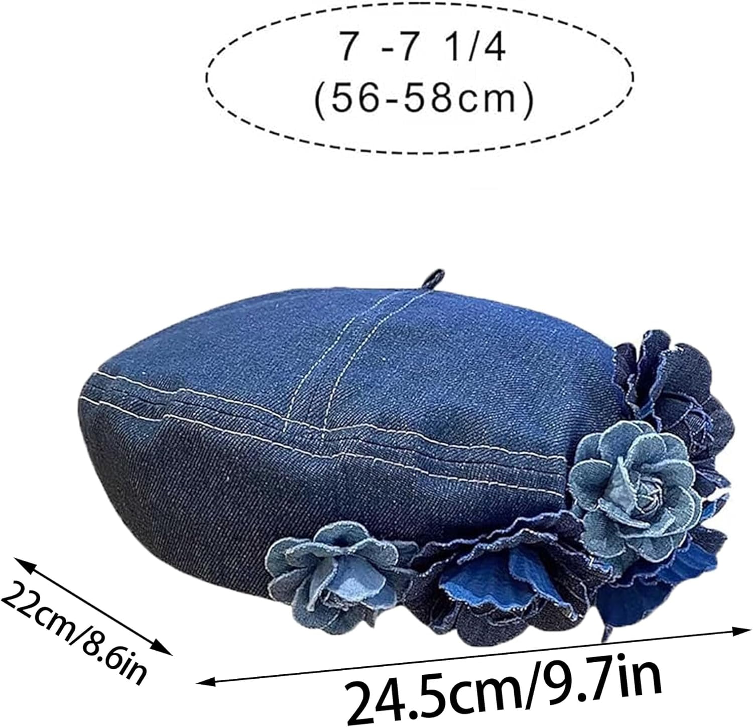 Denim Flower Beret Hat Painter Hat for Women French Hat Artist Hat Casual Sun Hat with Adjustable Strap